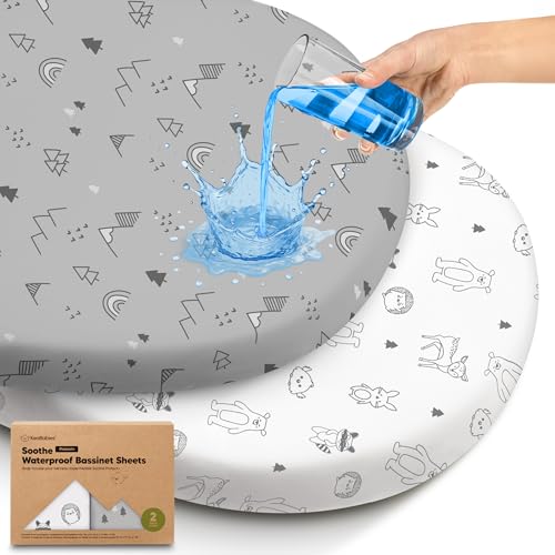 2-pk Waterproof Bassinet Sheets Girls, Boys, Cotton - 33x17 Universal Bassinet Mattress Pad Protector Cover, Compatible with Graco,Baby...