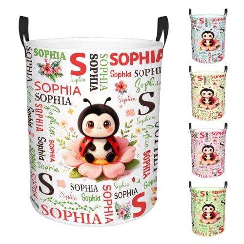 Image of Custom Ladybug Laundry Hamper, Personalized Laundry Basket with Name, Customized Dirty Clothes Basket for Clothes Toy Bathroom Bedroom Storage,S-16.5 inchX 13.8 inch