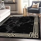 Well Woven Lezlee Abstract Modern 3'11' x 5'3' Area Rug Black Gold Marble Border - for Entryway, Office, Accent