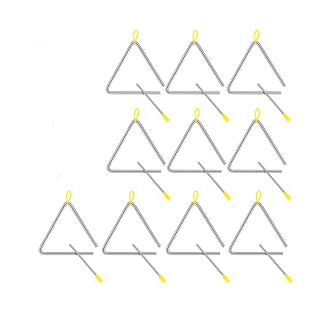 10 PCS Musical Steel Triangle Percussion Instrument Triangle Hand Percussion Triangle For Children Adult (6Inch)