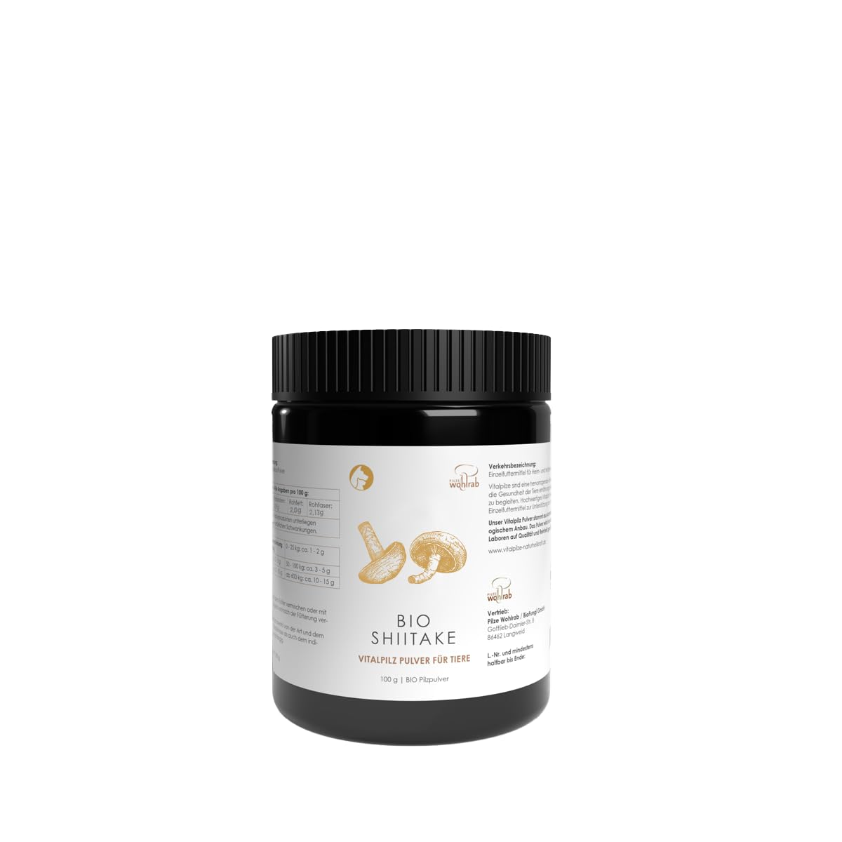Bio Shiitake Pulver für Tiere - 100 g Dose - Reines Shitake Pilze Pulver - Pilzpulver in höchster Bio-Qualität - Vitalpilze