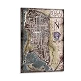 Waterdeep Poster,Ice Wind Dale,Faerun Gaming Map Poster Canvas Poster Wall Paint Art Picture Print Decor Modern Home Artworks Gift Idea 24x36inch(60x90cm)