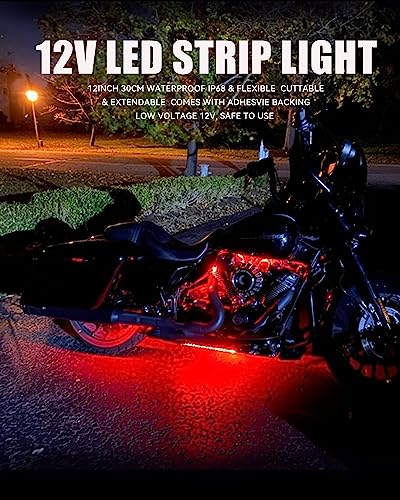 12V Led Light Strip 12" Connectable Red Led Strip Lights For Cars Motorcycle Golf Cart Boat Marine Waterproof Car Led Strip, 4Pack #TOP2