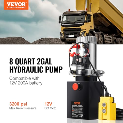 Vevor Hydraulic Power Unit 8 Quart Hydraulic Pump Dump Truck Single Acting Hydraulic Power Unit Hydraulic Dump Trailer Pump 12V DC (Steel, 8 Quart/Single Acting): Industrial & Scientific - Thumbnail 2
