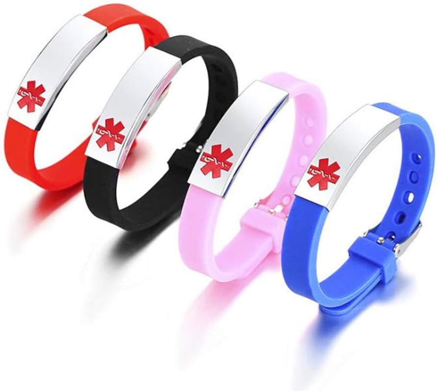 ZKXXJ Medical Alert Bracelets for Men Women - Silicone Wristband Emergency ID Identification Bracelet Caduceus Cuff Bracelet Health Alert Systems Awareness Allergy Jewelry for Teens Adults