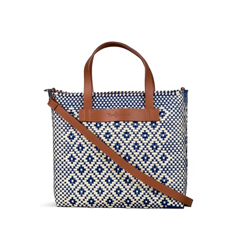 Bolso grande tejido cruzado con asas de cuero tan