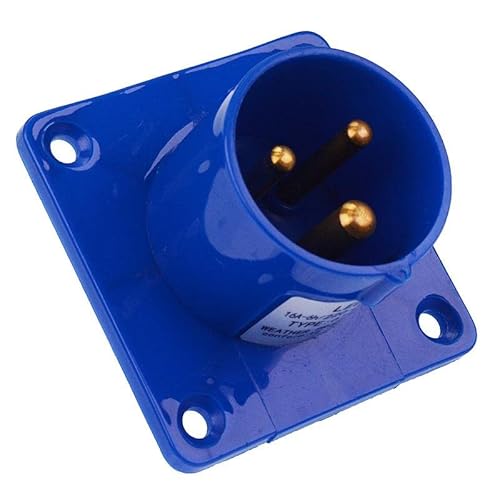 Blue 16A 230V 2P+E Industrial Panel Mount Plug IP44 Conforms to IEC60309-1/2