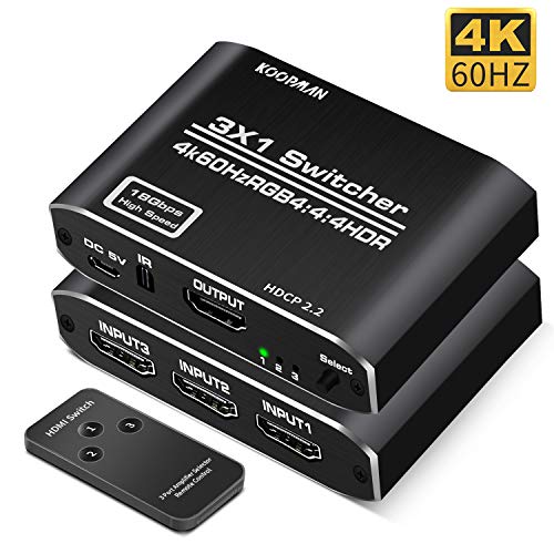 HDMI Switch 4K HDMI Splitter, Koopman Aluminum HDMI 2.0 Switch 3 in 1