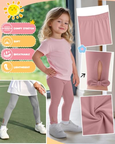 Image of 3 Pack Toddler Girl Cotton Leggings | Baby Girls Cute Stretchy Pants, Soft Bow Knot Leggings, Kids Full Length Tight Pants, 18M-5T Solid Comfortable Leggings