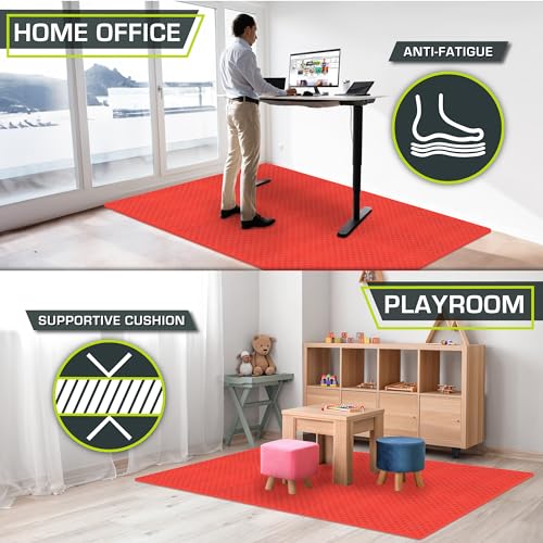 Image of ProsourceFit Exercise Puzzle Mat 1-inch, Checkered EVA Foam Floor Tiles w /Non-Slip Texture, Interlocking Design for Adjustable Gym Surfaces, Shock Absorbing, Red, 24 SQ FT - 6 Tiles
