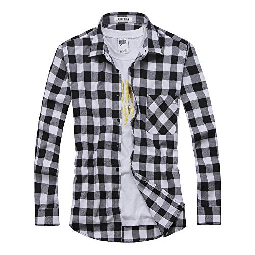 Image of OCHENTA Men's & Boys' Long Sleeve Button Down Plaid Flannel Shirt