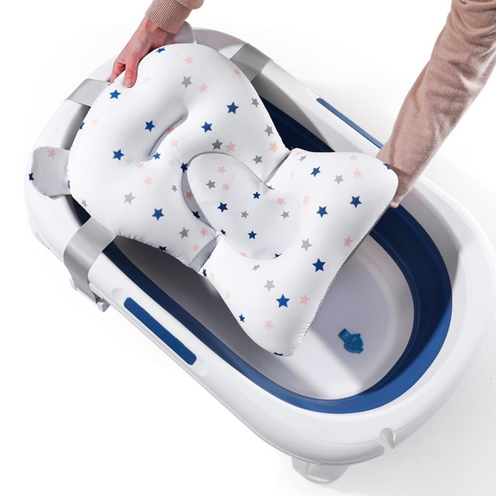 Badekissen Baby + Badekanne, Universelle Badewannenkissen, babywanne einsatz, Rutschfest, Weiches, Gepolsterte, anpassbarer Halterung (Set mit Badekissen + inklusive Badekanne)
