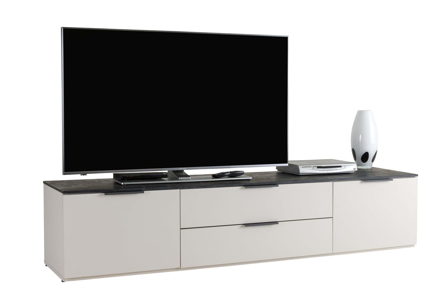 Composad | Mobile Porta TV della Linea Brina con 2 Ante e 2 Cassetti, Mobile Soggiorno Moderno, Base Tv, (LxAxP): 200x42,4x44,4 cm, Grigio Cashmere Topmatt e Marmo Blunt