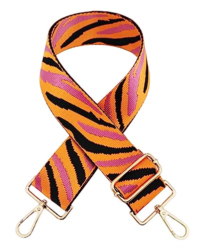 Image of Zhiheng Zebra Pattern Adjustable Bag Strap Replacement 2inch Wide Striped Jacquard Woven Belt for Purse Shoulder Guitar Camera Bag (Orange Black Rose)