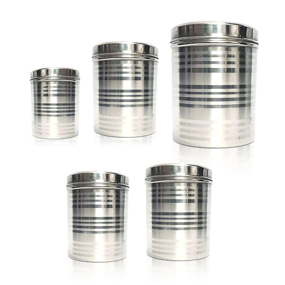 Kuber Industries Stainless Steel Kitchen Containers Set | Durable & Stackable | Wobble Free, Easy to Clean & Multipurpose | Kitchen Storage Container Set of 5 - Assorted