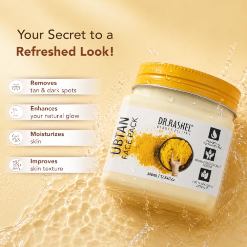 Image of DR.RASHEL Beauty Elixirs Ubtan Face Pack with Haldi for Face & Body Glowing Skin, Oil Control, Acne, Pimples, Blemishes, Pigmentation & Brightening 380 ml