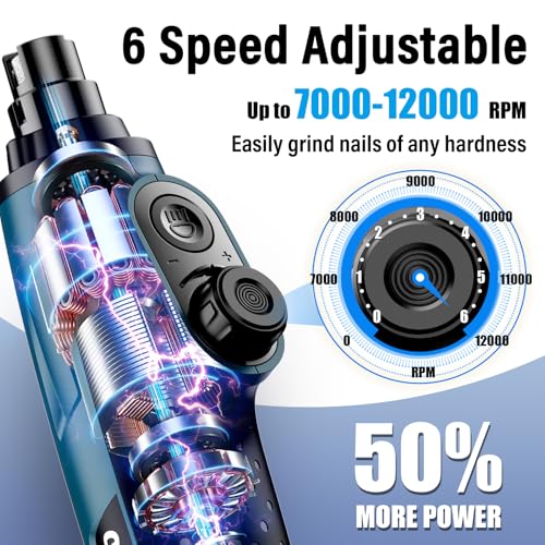 Casfuy Smarter Krallenschleifer für Hunde 6-Gang – 50% Mehr Leistung Krallenschleifer für Haustiere mit 2 LED-Leuchten, Superleise, Wiederaufladbare für Große, Mittelgroße und Kleine Hunde und Katzen
