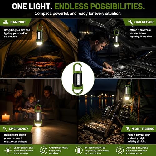 Image of Mini LED Flashlight with Carabiner Clip - Rechargeable Magnetic Work Light with Side COB Lamp, Waterproof Pocket Torch for Camping, Hiking, Travel & Emergency Use (Green-Black)