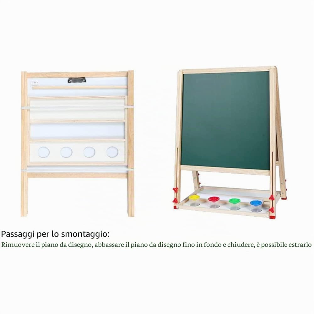 Lavagna per bambini a doppio lato con nero magnetico, cavalletto per bambini, cavalletto per bambini 3 in 1, set di 30 accessori, lavagna bianca magnetica per bambini in legno 3-4 4-8 9-12 anni