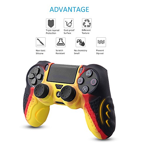 Custodia-in-Pelle-per-Controller-PS4-CHINFAI-con-8-Prese-per-Il-Pollice-Custodia-Protettiva-in-Silicone-per-Impugnatura-in-Silicone-Antiscivolo-per-Controller-Sony-PS4-SlimPRO-Camouflage-Rosso