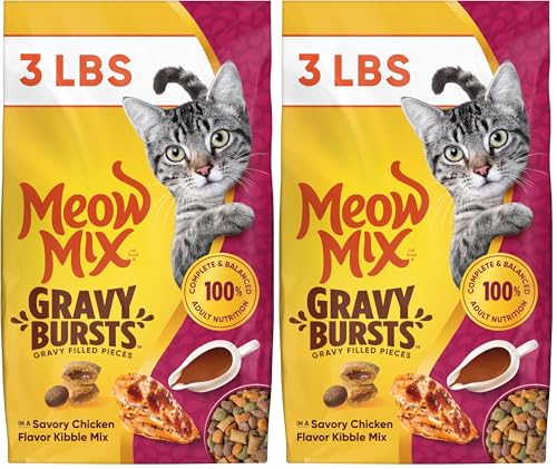 Image of Meow Mix Gravy Bursts, Savory Chicken Flavor Mix, Gravy Filled Dry Cat Food, 3 lb. Bag (Pack of 2)