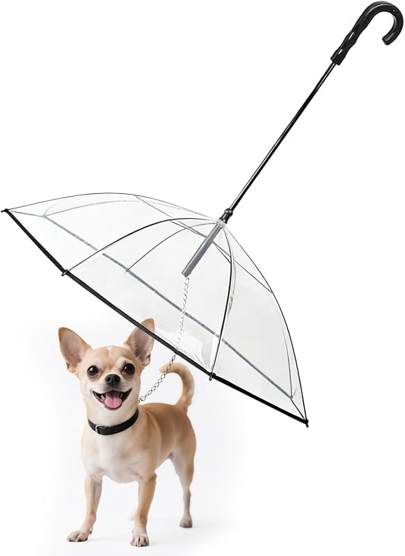 Guarda-chuva transparente para cães pequenos PETLESO com guia e montagem própria