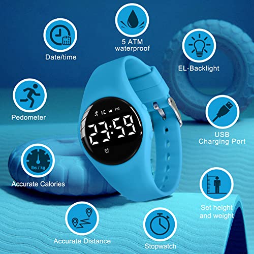 Image of Kids Watches for Girls Boys Digital Sport Watch with Step Counter Pedometer Vibration Alarm Clock, No App Waterproof Fitness Tracker Kids Watch Boys Girls Teens Students Ages 5-16