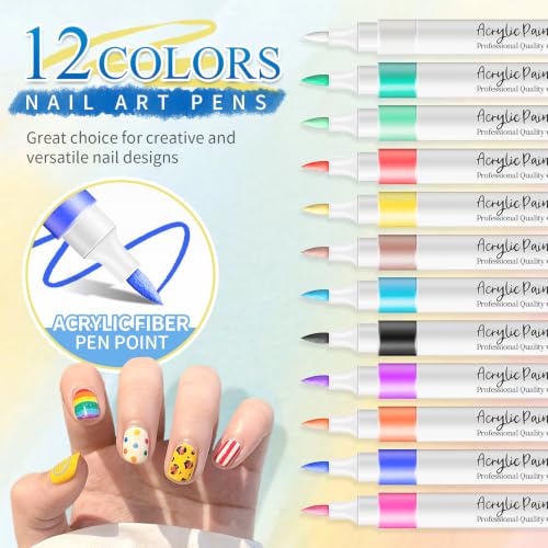 Image of CAHIUYOA 12 Colors Nail Art Pens for Painting Nails,3D Nail Art Markers | Quick-drying,Highly Pigmented,Strong Coverage,Long-lasting Nail Polish Pens,DIY Nail Design for Home Salon