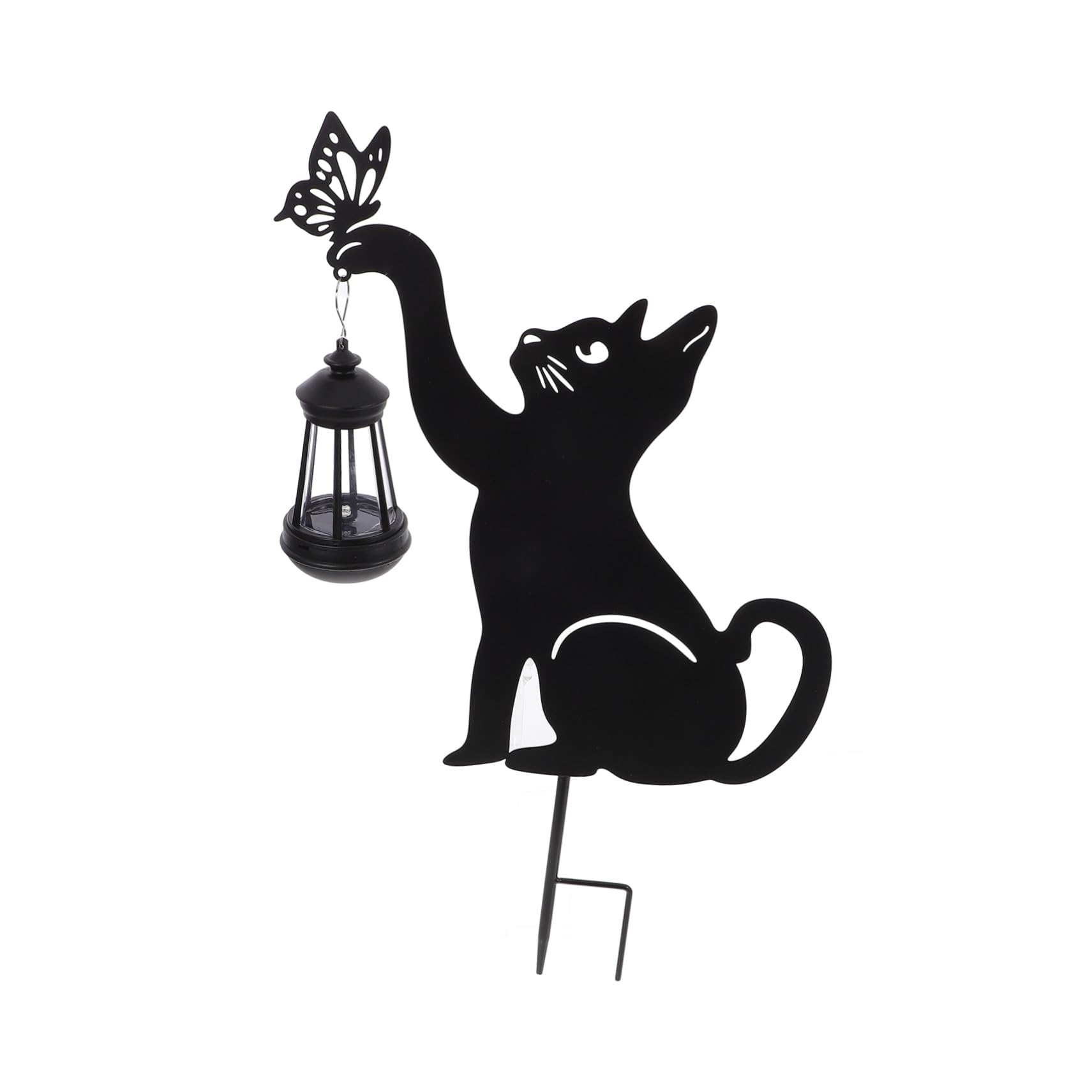 Lampe Solaire Extérieure Chat en Fer Noir pour Jardin et Pelouse