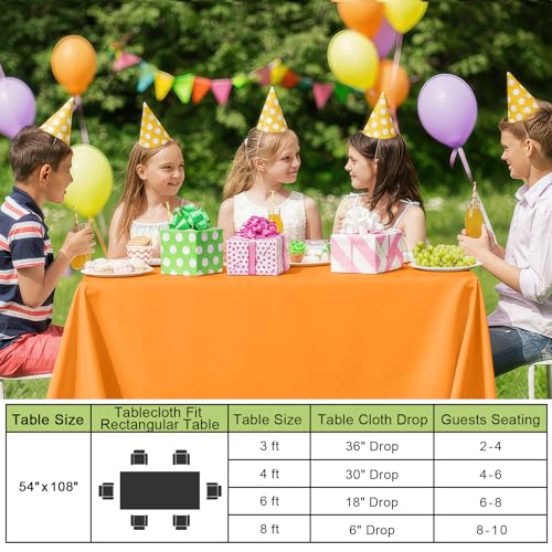 Image of Smiry Disposable Table Cloth - 6 Pack, 54 x 108 Inch Waterproof Rectangle Tablecloths for Parties, Decorative Plastic Table Cover, Leakproof & Sturdy, Orange