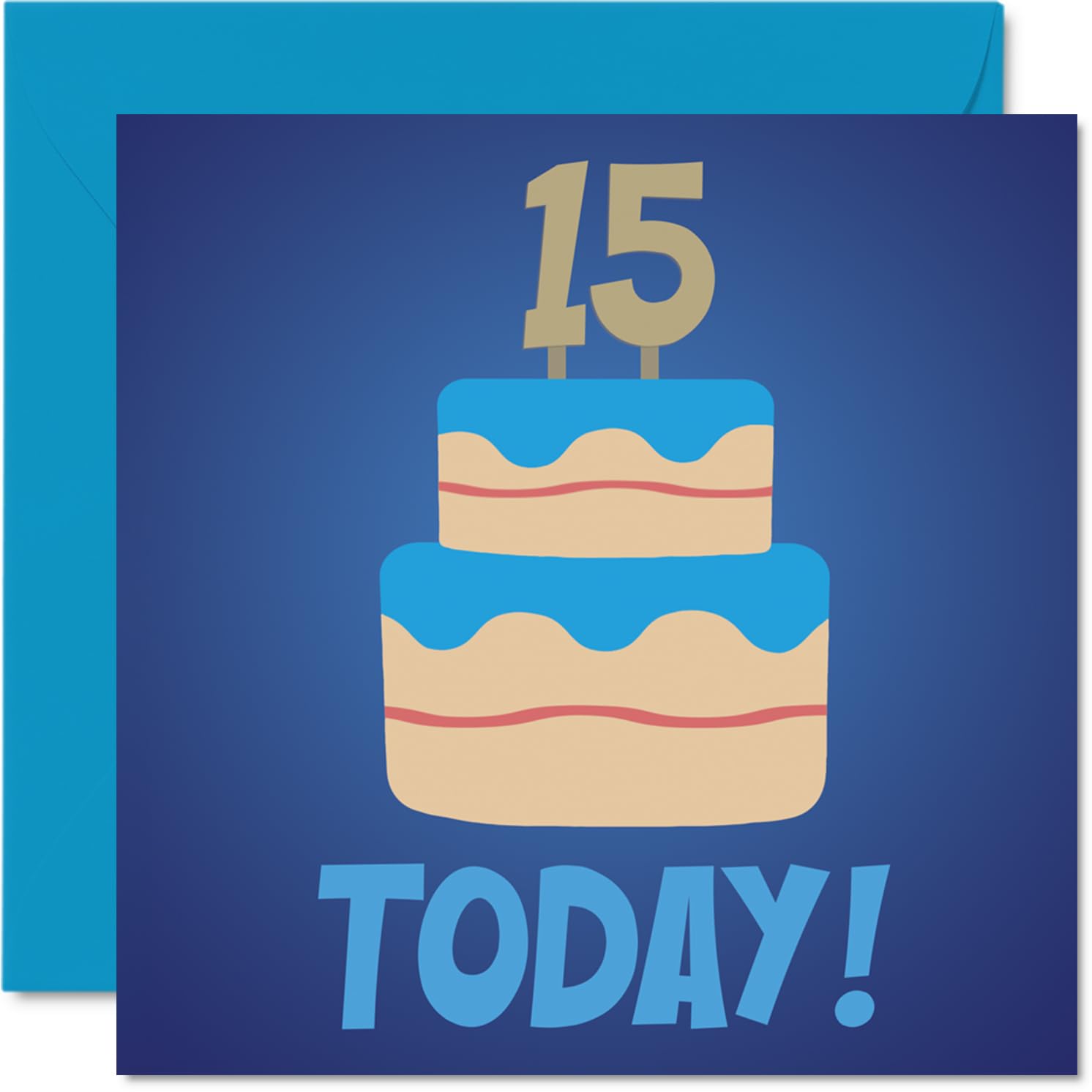 15th Birthday Cards for Boys - Blue Bday Cake 15 Today! - Happy Birthday Card for 15 Year Old Boy Grandson Nephew Cousin Brother, 145mm Bday Greeting Cards