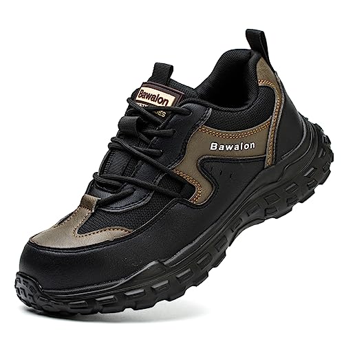 Nasogetch Sicherheitsschuhe Herren Arbeitsschuhe Damen Leicht Breit Bequem Stahlkappenschuhe Atmungsaktiv Sportlich Schutzschuhe 519 Braun 40 EU