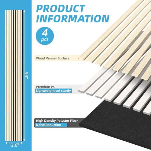Image of Art3d 94 x 12.6 in Acoustic Lightweight Slat Wall Panel, 4-Piece, White Elm