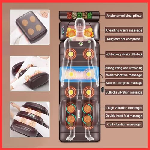 Tappetino per massaggio shiatsu con cuscinetto riscaldato e nodi vibranti, cuscino cervicale regolabile e calore lombare per alleviare il dolore a schiena, collo e spalle