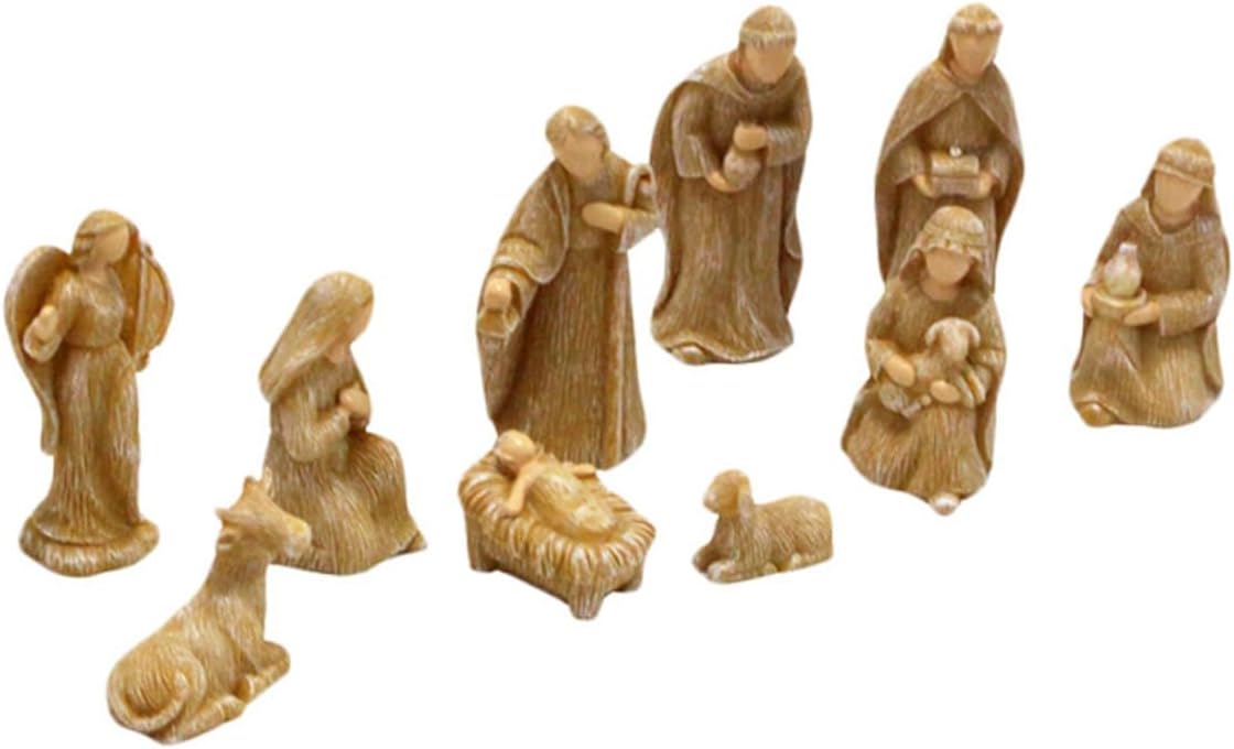 Kichvoe 10pcs Resin Nativity Scene Figurines Small Jesus Birth Christmas Ornaments Household Delicate Nativity Decor Set for Holiday Tabletop Display