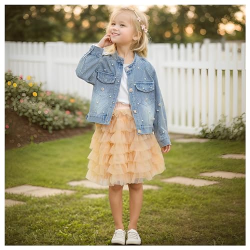 Little Girls Denim Jacket with Pearls Snap Button Down Jean Top Long Sleeve Denim Coat Outwear2
