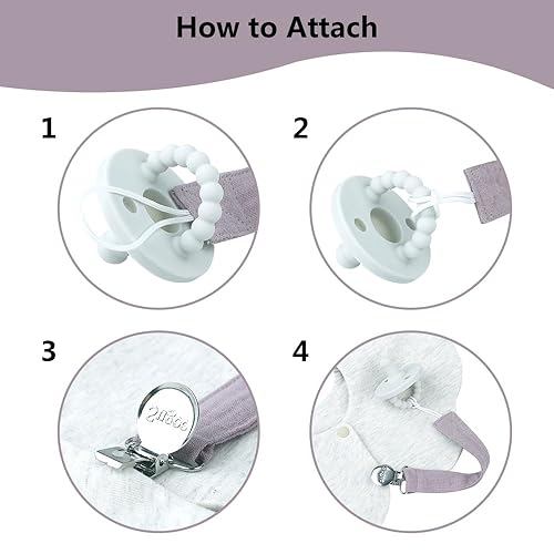 Miniatura 4 de Clip para chupete para bebé, niño y niña, de tela suave de lino con clip para Binky, soporte para correa, unisex, paquete de 4 (rosa)