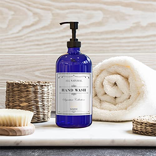Image of Sunrise Premium 16 OZ Cobalt Blue Glass Soap Dispenser with Pump 2 Pack, Hand and Dish Soap Dispenser Set for Bathroom and Kitchen Sink with 6 Waterproof Labels