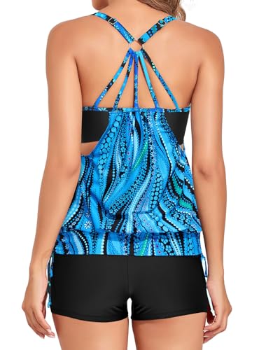 Image of Holipick Blouson Tankini Swimsuits for Women - Two Piece Tummy Control Bathing Suit with Shorts Modest Swimwear