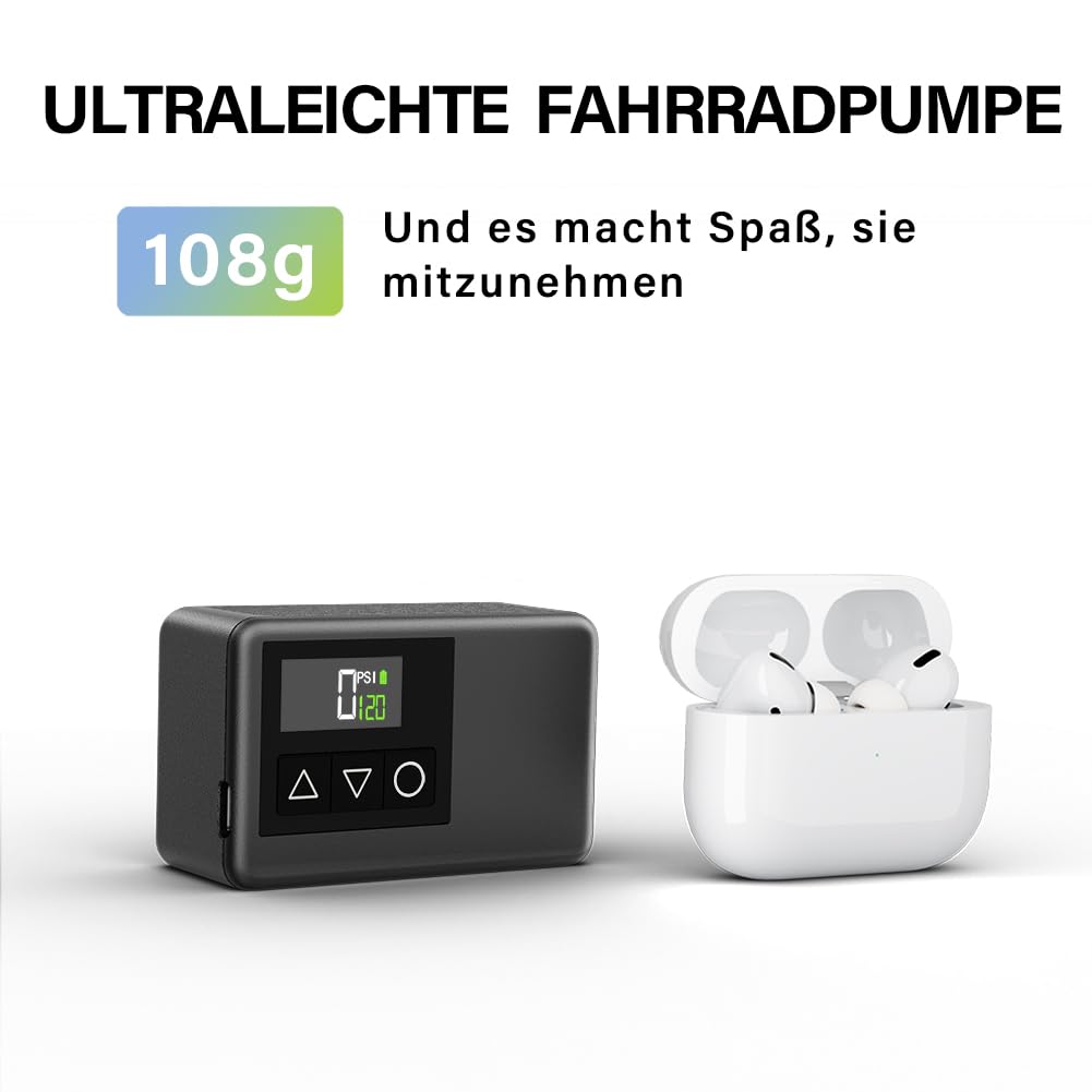 Pompe à vélo électrique Rechargeable type-c, Mini gonfleur d'air, pression préréglée et arrêt automatique 120 PSI pour Valve Schrader Presta et Clik  18