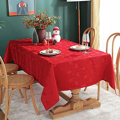 Christmas Tablecloth Rectangle, Jacquard Table Cloth Spillproof and Wrinkle Resistant with Christmas Tree Patterns for Dining Room & Holiday Decoration (Red, Rectangle/Oblong, 60" x 84" (6-8 Seats))