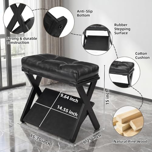 Image of Double Step Foot Stool Under Desk, Wooden Ergonomic Foot Rest with Non-Slip EVA Surface, Office Footstool for Posture Support, Home Office Gaming Desk Foot Rest for Adults-Black