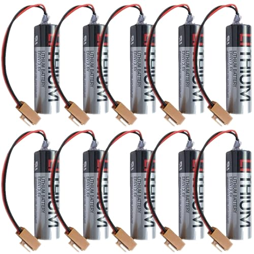 BATTEMALL (10pcs/Pack) 2400mAh ER6V/3.6V ER6V C119B ER6VC119A PLC Battery for M64 System and CNC Machine with Brown Plug Non-Rechargeable Lithium Battery