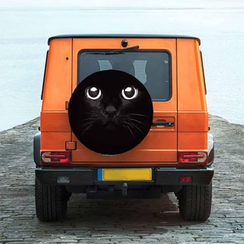 Image of Black Cat Spare Tire Cover for RV Trailer Cat with Glowing Eyes in The Dark Wheel Protectors Weatherproof Polyester Tire Case for All Cars SUV Camper Travel 15 inch
