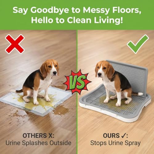 Image of MAK7 Pets Dog Potty Tray for Indoor Training | Puppy Toilet Tray with Mesh Grid | Leakproof Pee Pad Holder | Anti-Slip Pet Training Tray | Small+ (50cm x38 cm)| Splach Wall Style|