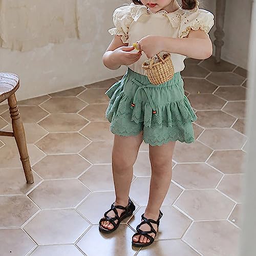 Toddler Girls Ruffled Baggy Skirt Shorts Elastic High Waist Wide Leg Tie Front Skorts Cute Trendy Loose Kids Bottom4