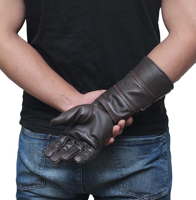 URBAN BUCK Mens Real Leather Gauntlet Cosplay Long Brown Right Hand Costume Adult Glove (XXL) - Image 4