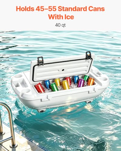 Image of VEVOR Floating Cooler 40 QT Floating Ice Chest with Wheels & Tow Rope, Premium LLDPE Amphibious Beverage Cooler for Water & Land, Stable Cruising on Lake, River, Seashore, Beach, Kayak
