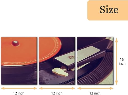 Miniatura 5 de Pacimo 3 piezas de arte en lienzo para pared, cuadros antiguos de tocadiscos, impresiones sobre lienzo, pintura de instrumentos musicales retro,