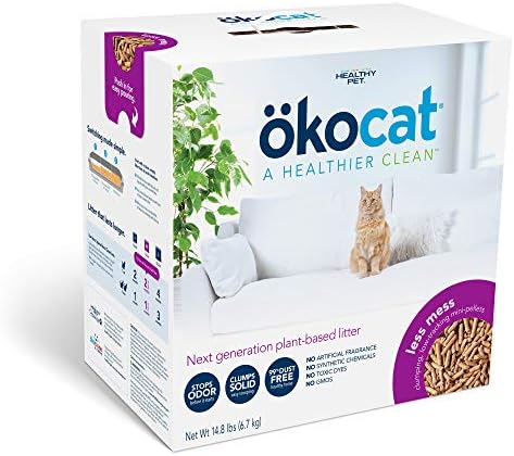 ökocat Less Mess Natural Wood Clumping Cat Litter Mini-Pellets, Great for Long-Hair Breeds, Medium, 14.8 lbs.